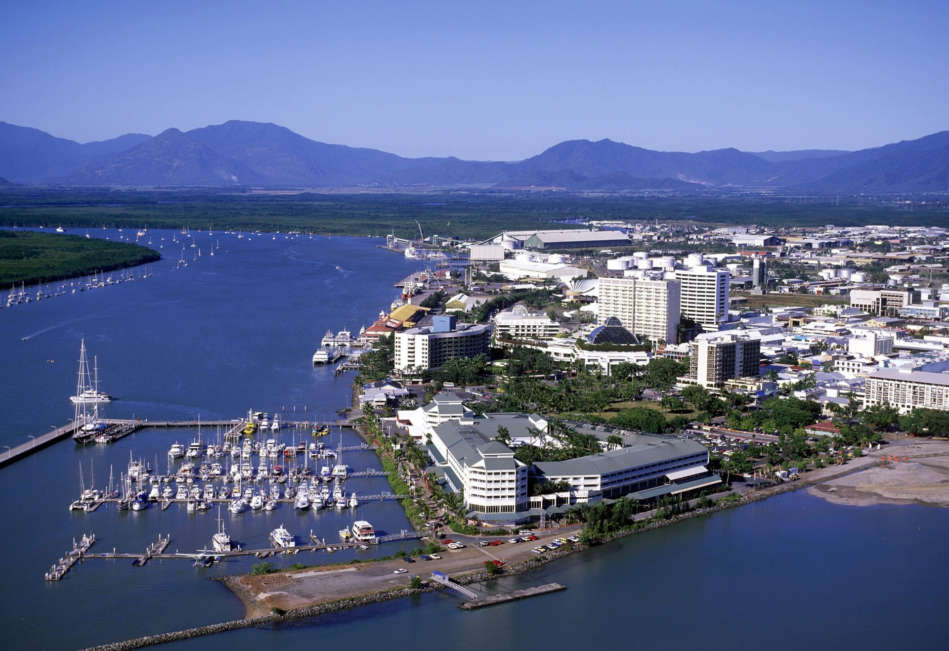 Aerial view of Cairns waterfront and marina, Northern Queensland