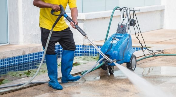 Outdoor Floor Cleaning With High Pressure Water — Pressure Washers in Townsville, QLD