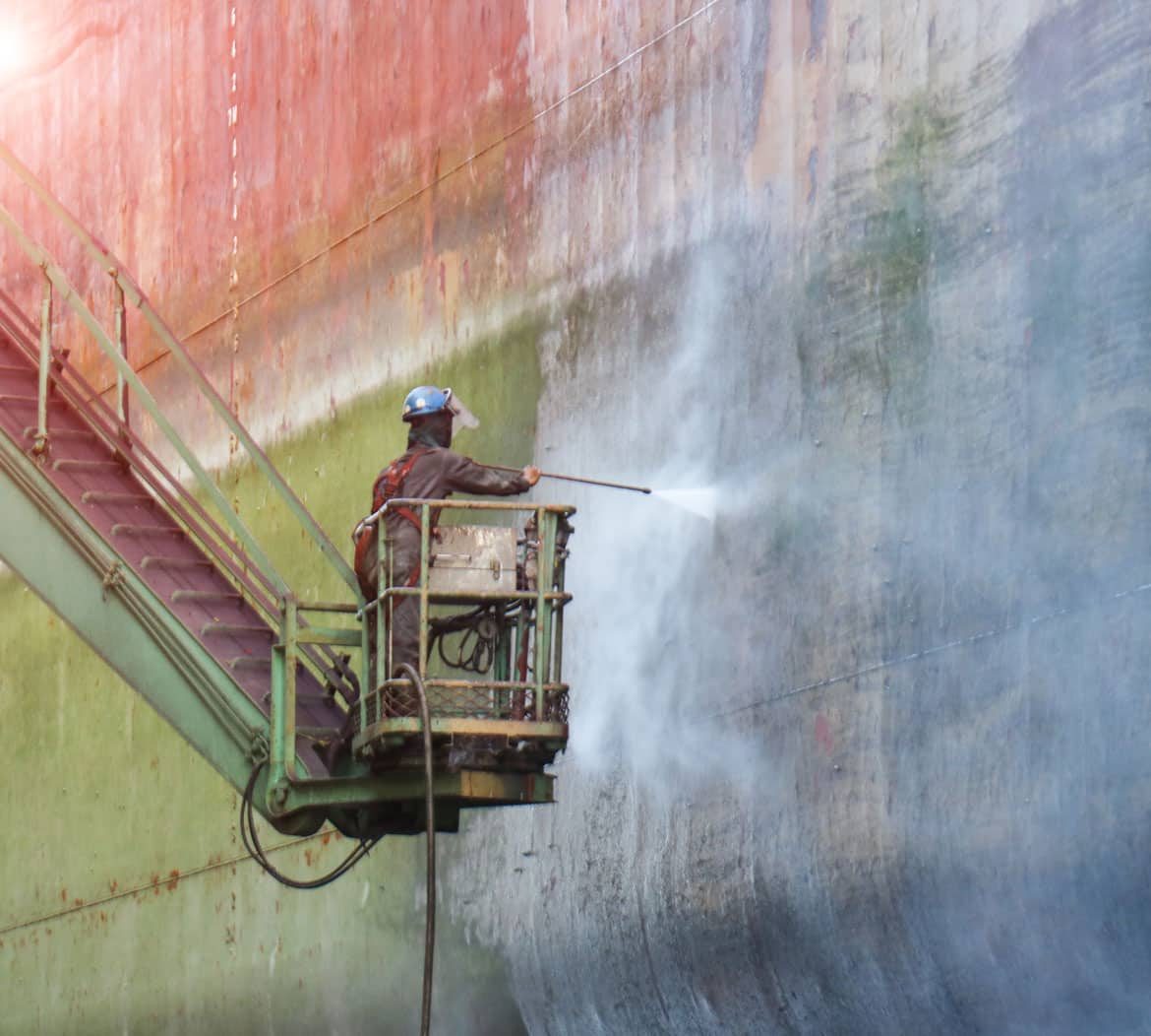 Cleaning The Sides of a Large Ship — Pressure Washers Near Me in Australia